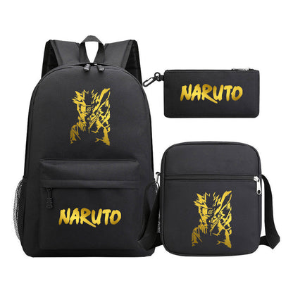 Golden Anime Naruto Starry Sky Youth Student Backpack Set, 3-piece, Men's And Women's Backpack Set