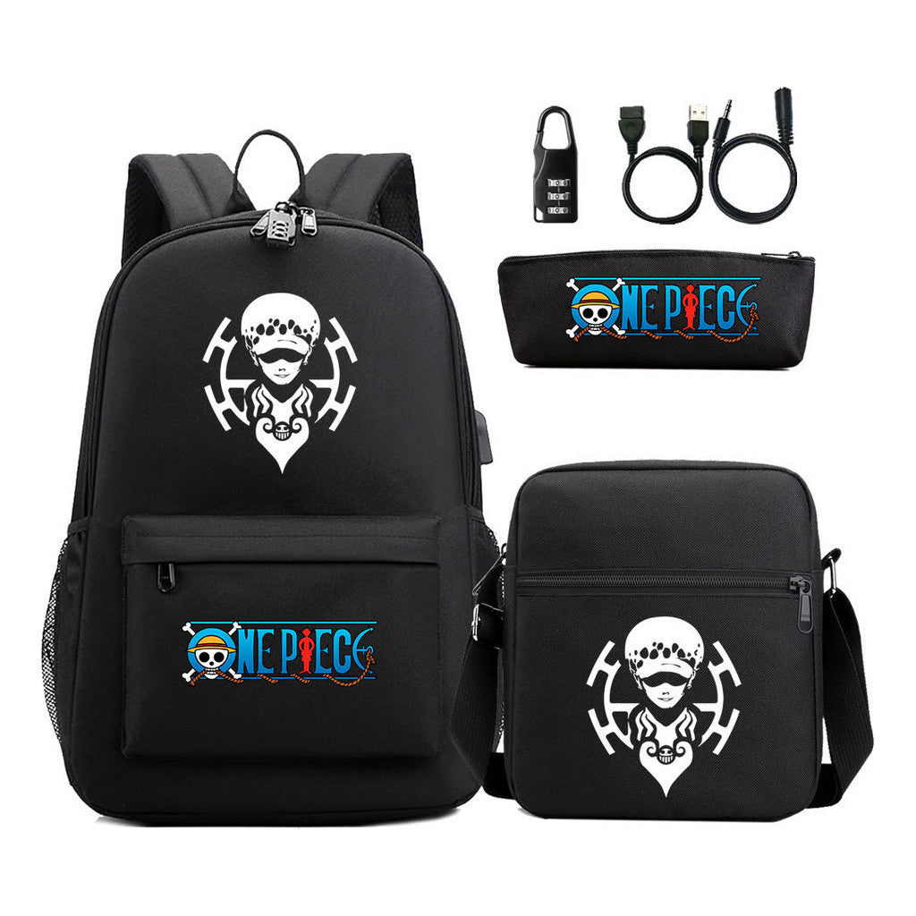 Cartoon Pirate King Usb Password Lock Youth Student School Bag Three Piece Set For Boys And Girls Backpack Set