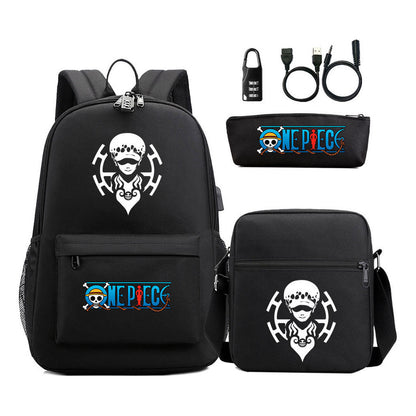 Cartoon Pirate King Usb Password Lock Youth Student School Bag Three Piece Set For Boys And Girls Backpack Set