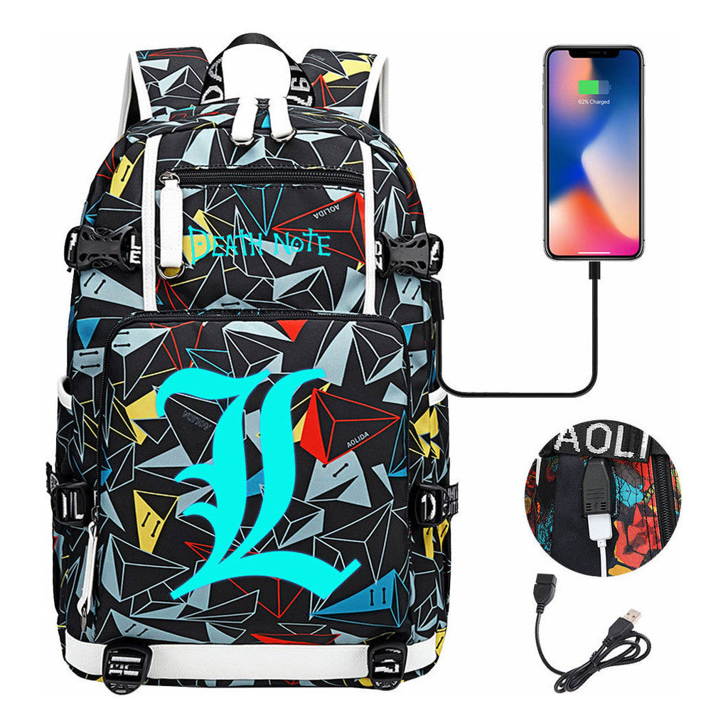 Blue Night Light Death Note Usb Youth Student School Bag Men's And Women's Leisure Travel Backpack