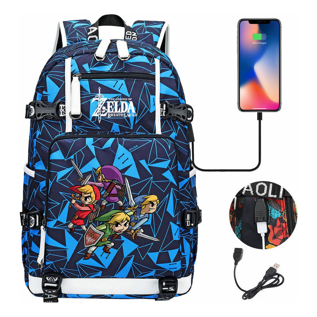 Legend Of Zelda Usb Youth Student Backpack For Leisure Travel Backpack