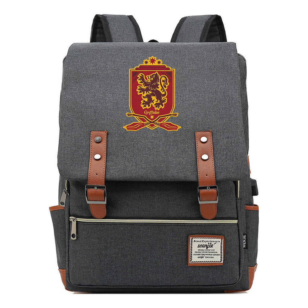 School Of Witchcraft And Wizardry Youth Backpack Usb Leisure Belt Buckle Backpack