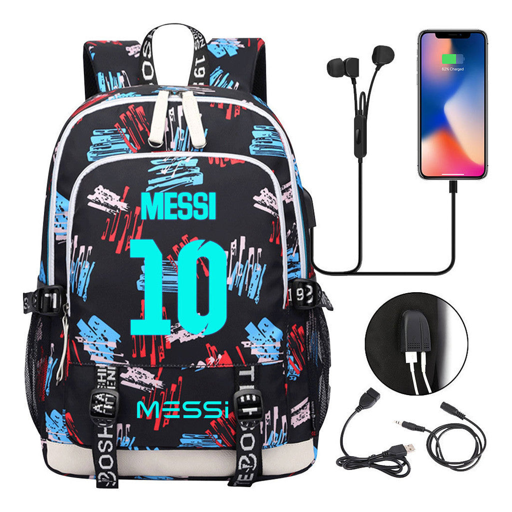 Blue Luminous Sports Football Star Teenagers Schoolbag Usb Leisure Backpack Men And Women