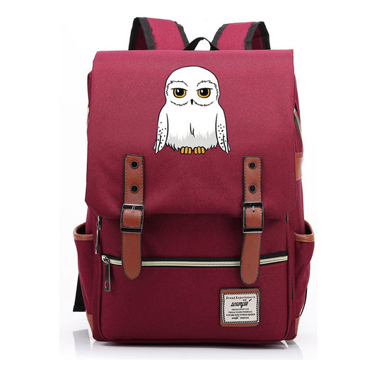 Cartoon White Owl Youth Student Backpack For Men And Women With Casual Belt Buckle Backpack