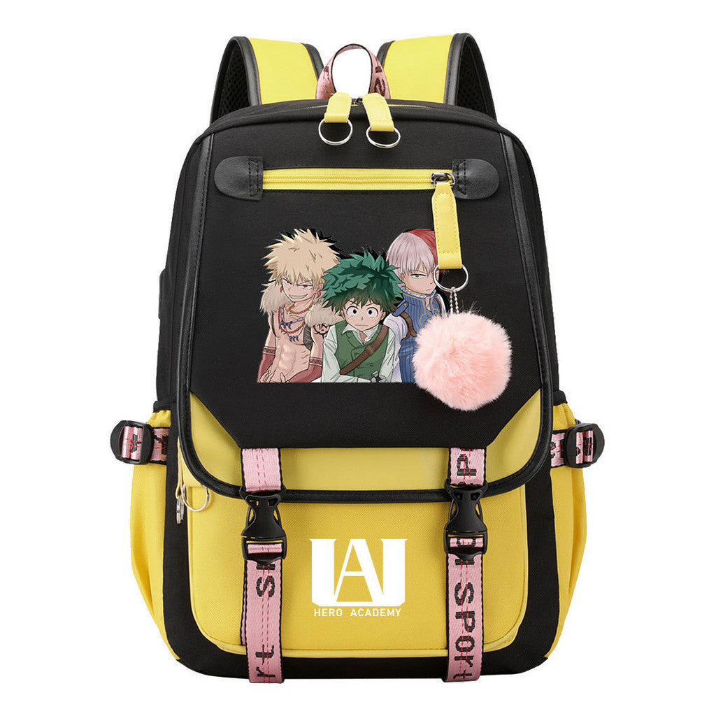 My Heroes Academy Usb Youth Student Backpack For Boys And Girls, Casual Woven Strap Flip Back Backpack