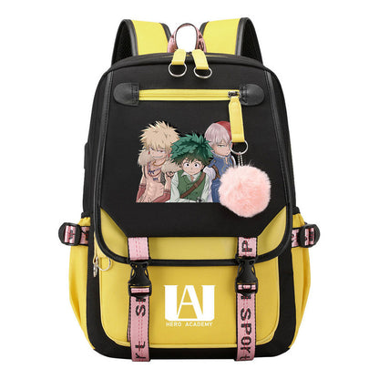 My Heroes Academy Usb Youth Student Backpack For Boys And Girls, Casual Woven Strap Flip Back Backpack