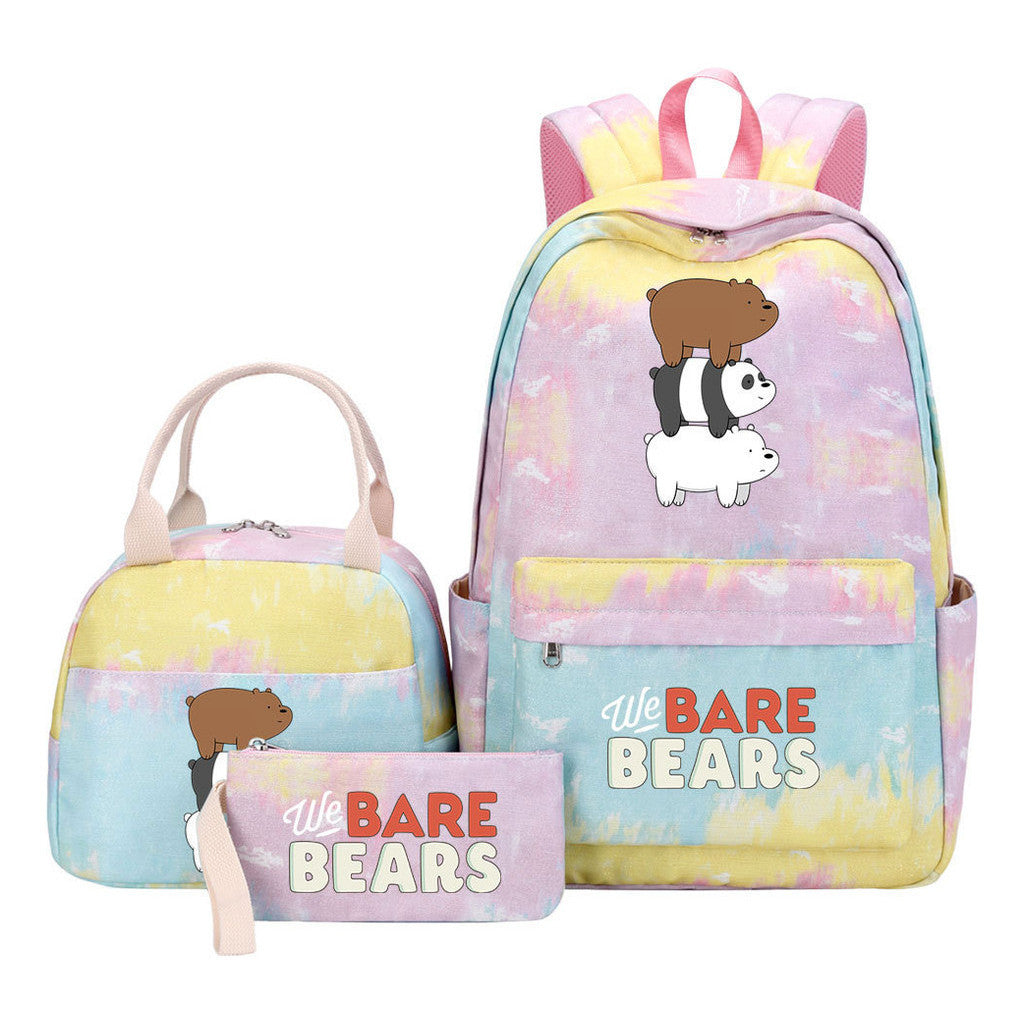 Cartoon Cute Three Bears Youth Student Girls School Bag Lunch Bag Three Piece Set Backpack Set