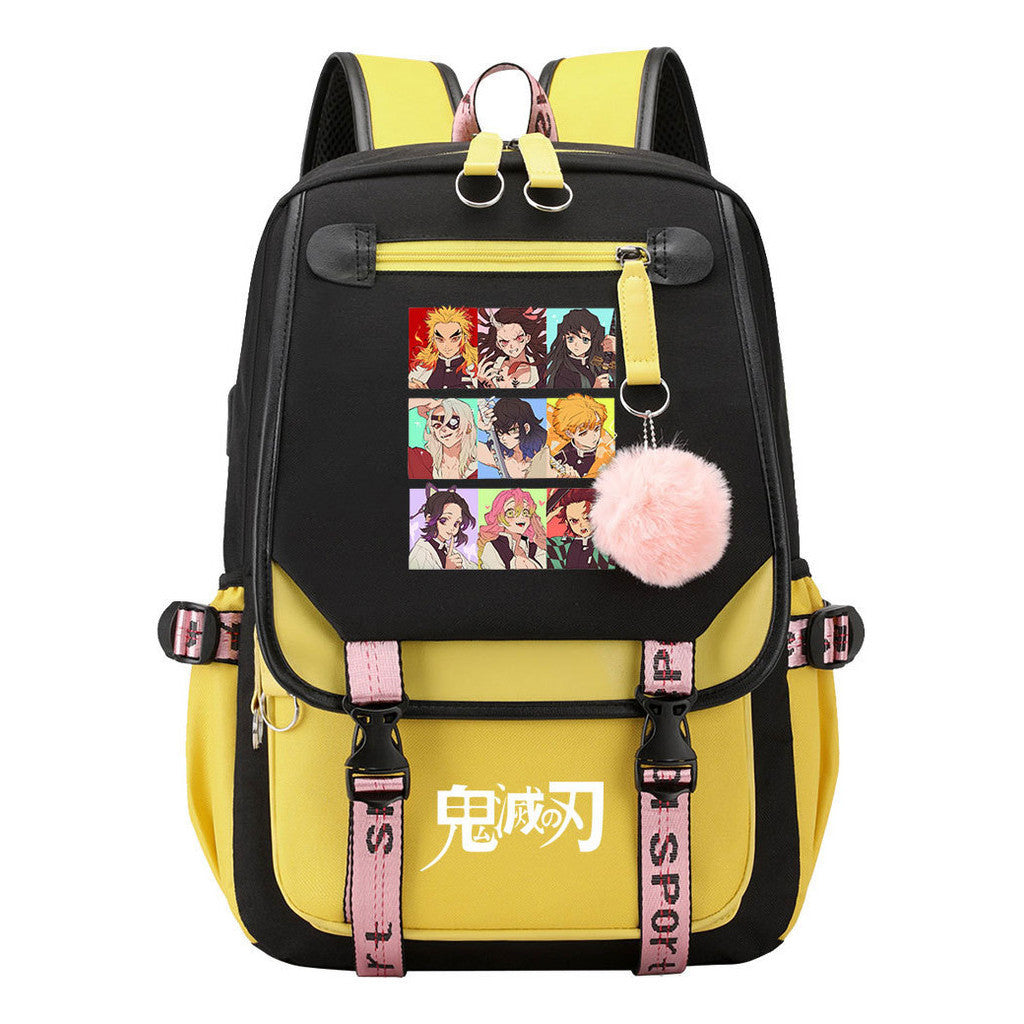 Cartoon Fashion Usb Youth Student Backpack Boy's And Girl's Leisure Ribbon Flip Backpack