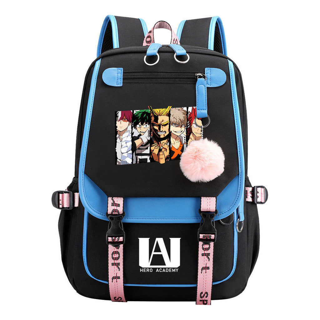 Comics My Heroes Academy Usb Student Backpack Casual Ribbon Flip Backpack