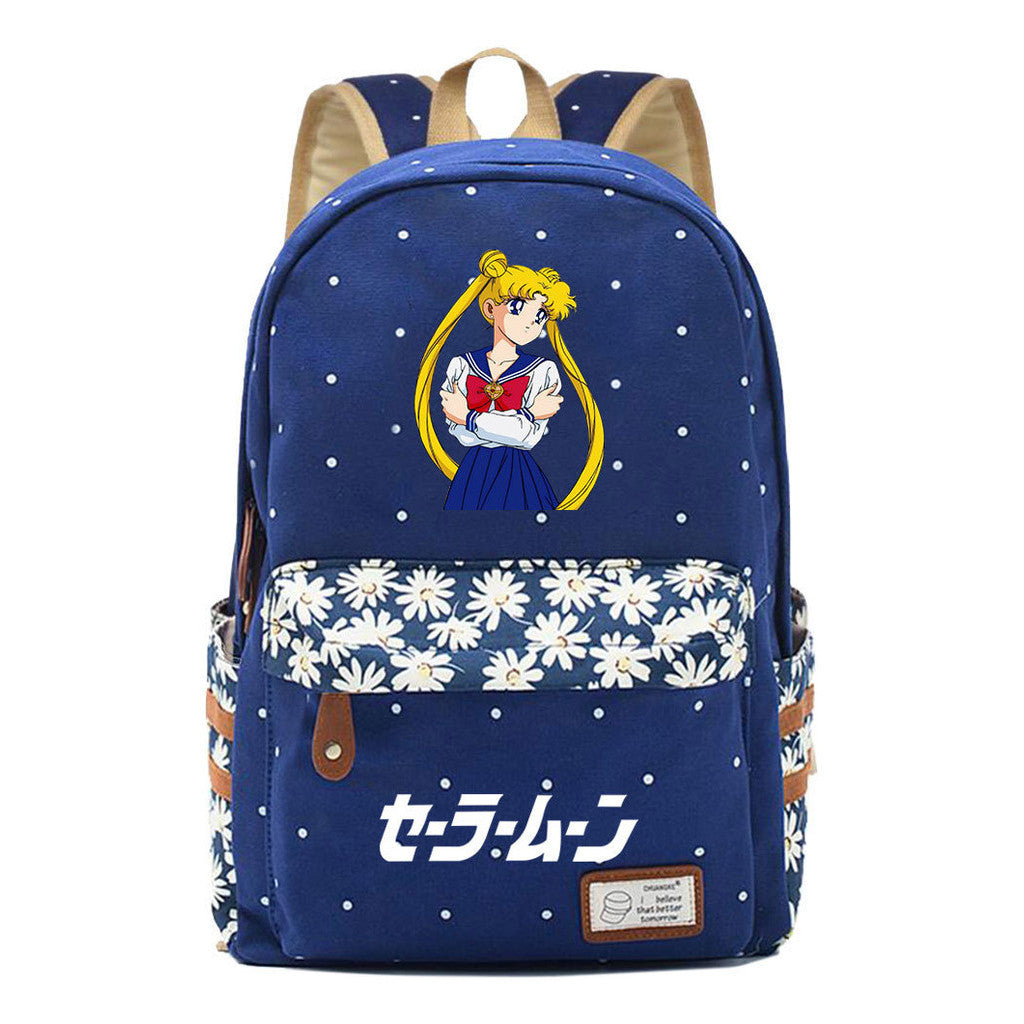 Anime Peripheral Beautiful Girl Warrior Student Backpack, Floral Casual Backpack