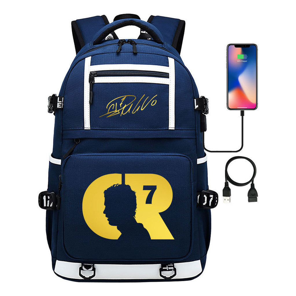 Sports Star Cristiano Ronaldo Usb Youth Student School Bag Men's And Women's Backpack Leisure Travel Bag
