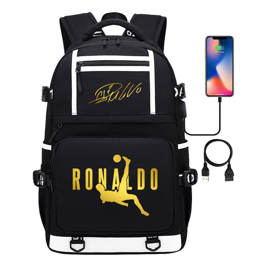 Sports Star Cristiano Ronaldo Usb Youth Student School Bag Men's And Women's Backpack Leisure Travel Bag