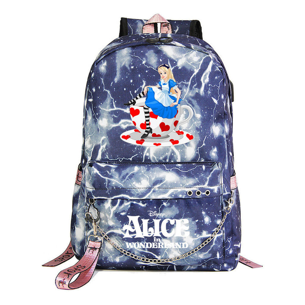 Cheshire Cat Alice's Adventure In Wonderland Youth School Bag Casual Weaving Strap Backpack