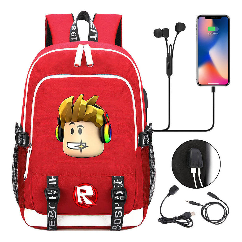 Game Roblox Printed Student Backpack Usb Casual Backpack Boys And Girls