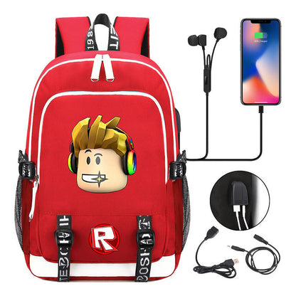 Game Roblox Printed Student Backpack Usb Casual Backpack Boys And Girls