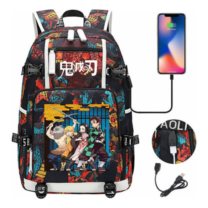 Cartoon Printed Usb Large Capacity Student Backpack For Leisure Travel Backpack