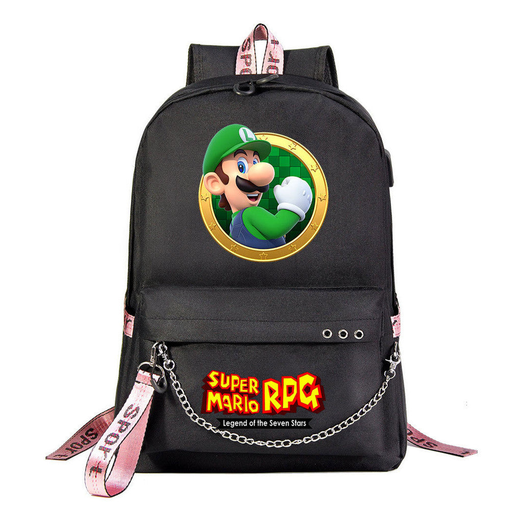 Mario Printed Usb Youth Student Backpack For Men And Women's Leisure Travel Backpack