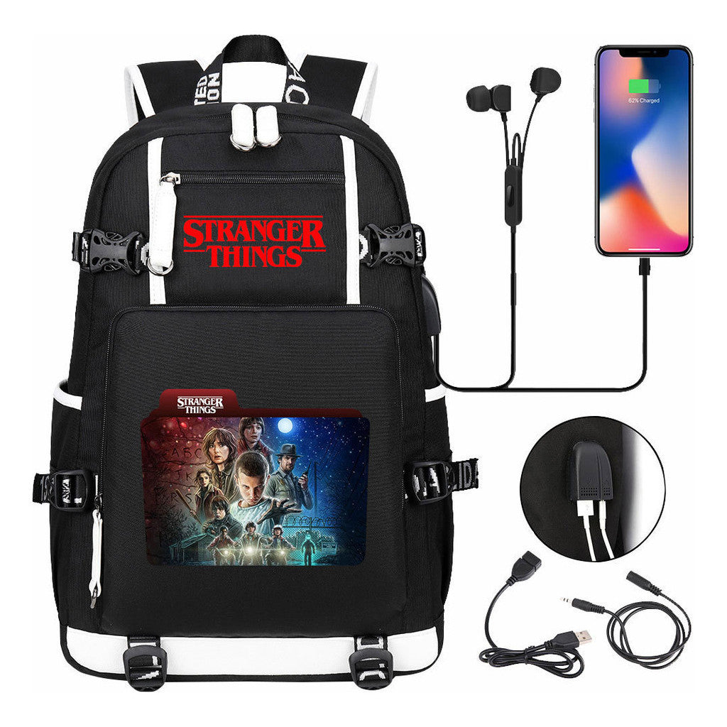 Strange Story Printed Usb Youth Student Backpack For Men And Women's Leisure Travel Backpack