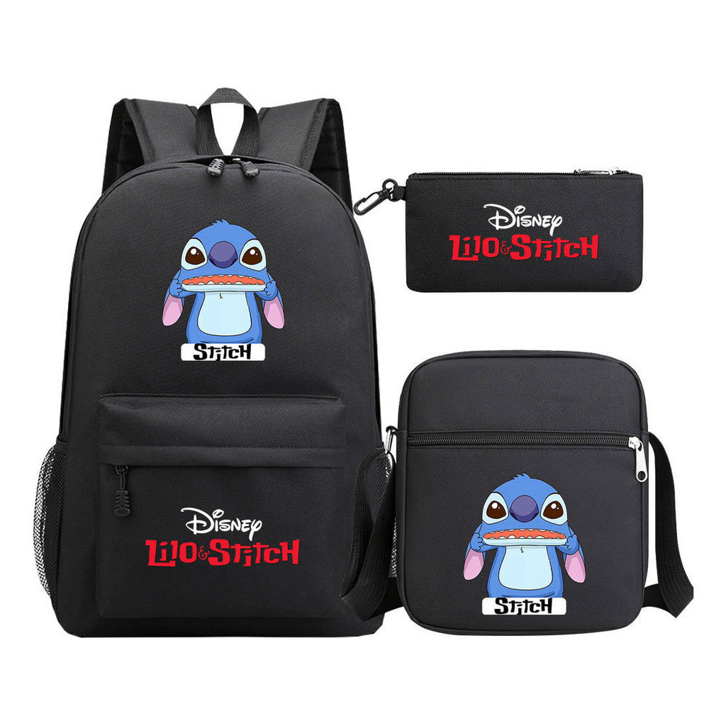 Starry Baby Stitch Printed Youth School Bag Three Piece Set For Men And Women Shoulder Set Backpack