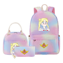 Anime Beauty Girl Warrior Student Girls School Bag Lunch Bag Three Piece Set Backpack Set