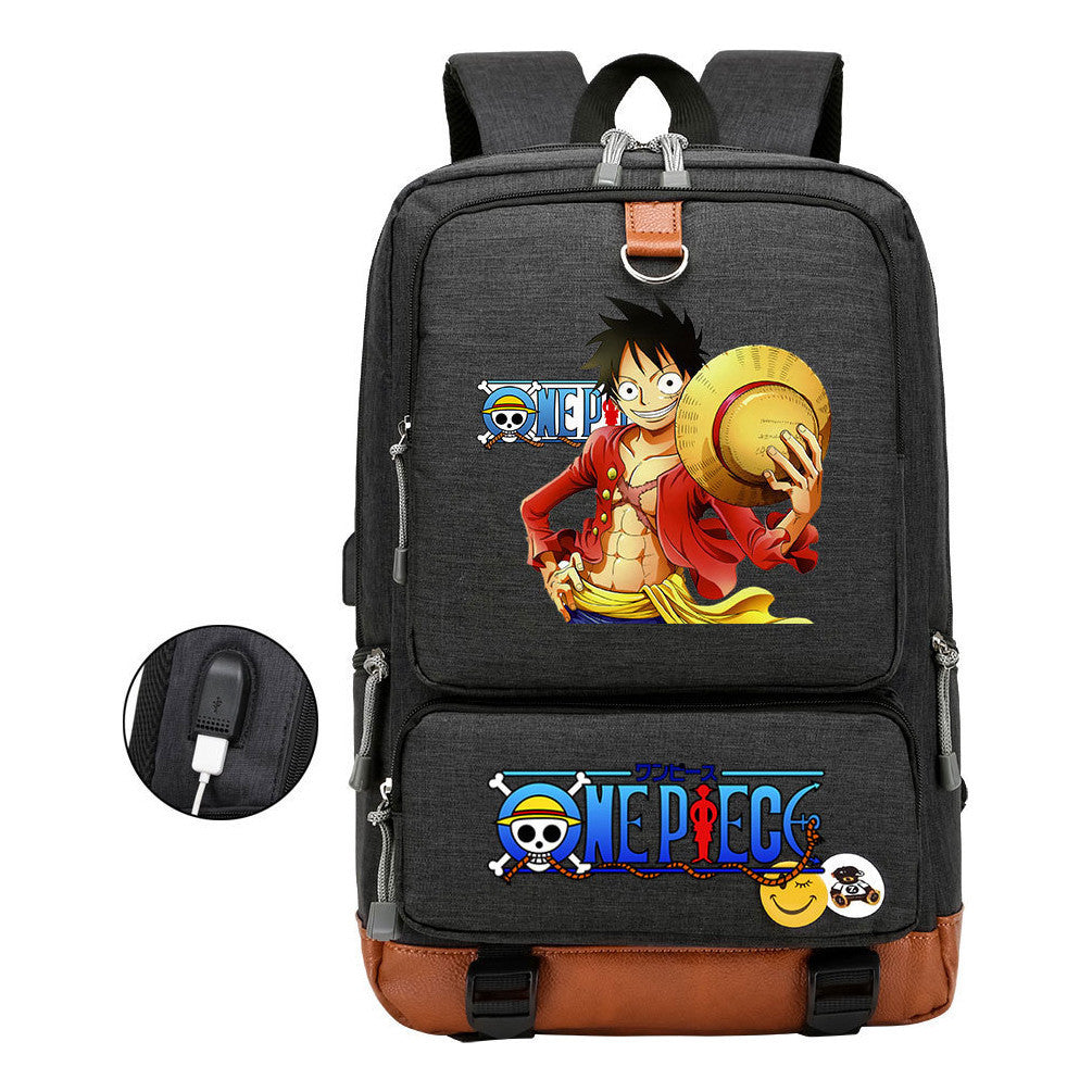 Cartoon Pirate King Print Usb Youth Backpack For Boys And Girls Leisure Travel Backpack