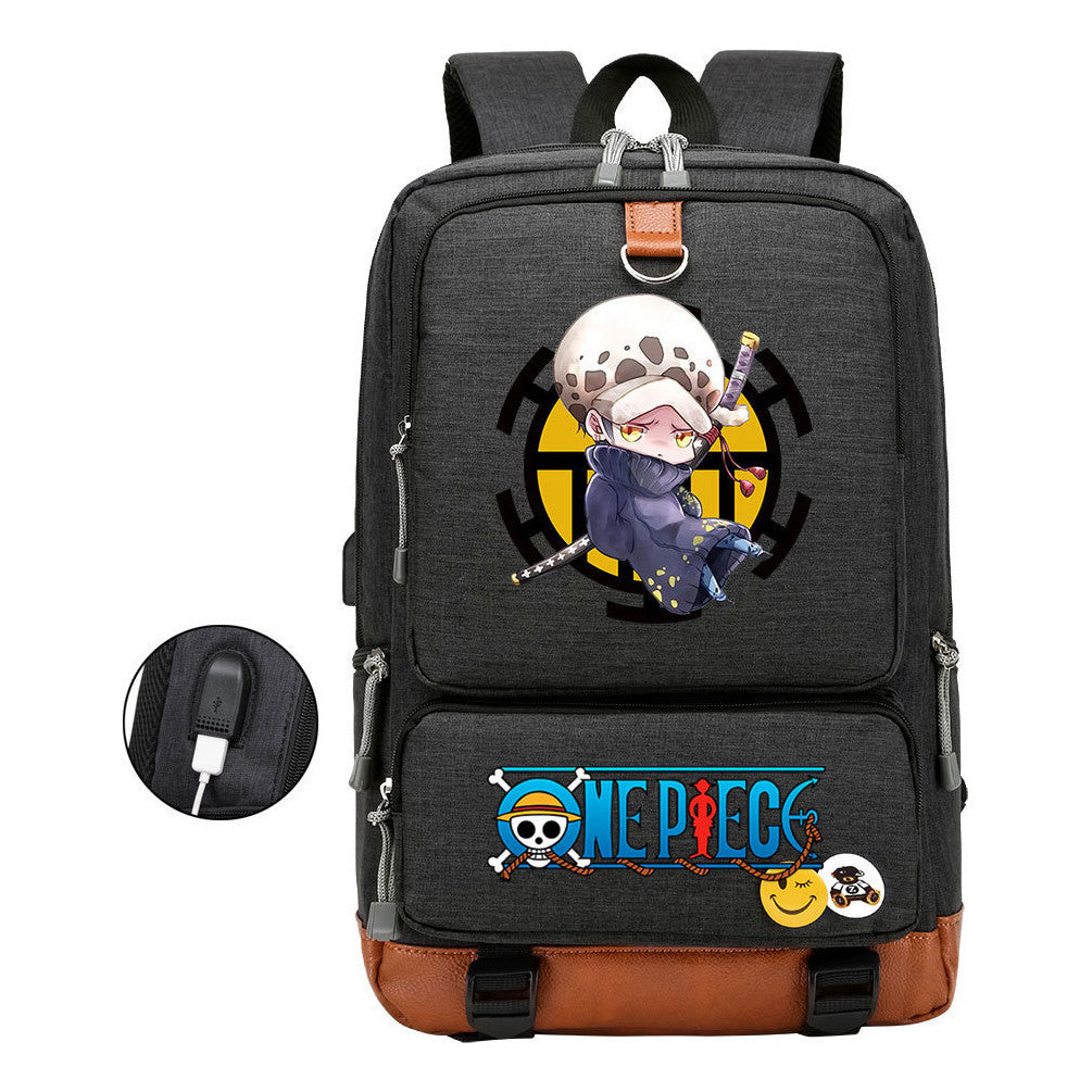 Cartoon One Piece Print Usb Youth Student Backpack For Leisure Travel Backpack