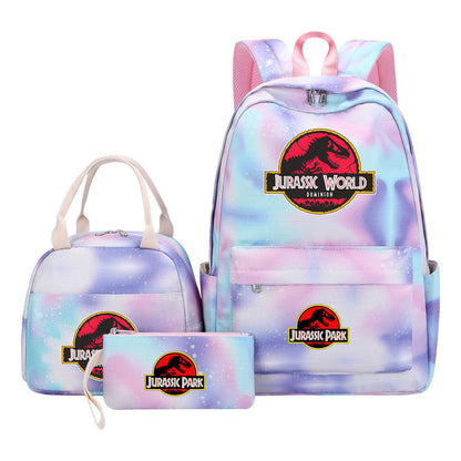 Jurassic Park Dinosaur Youth Student Girls School Bag Lunch Bag Three Piece Set Backpack Set