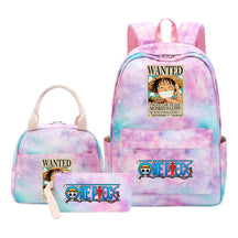 Cartoon Pirate King Youth Student Girls School Bag Lunch Bag Three Piece Set Backpack Set