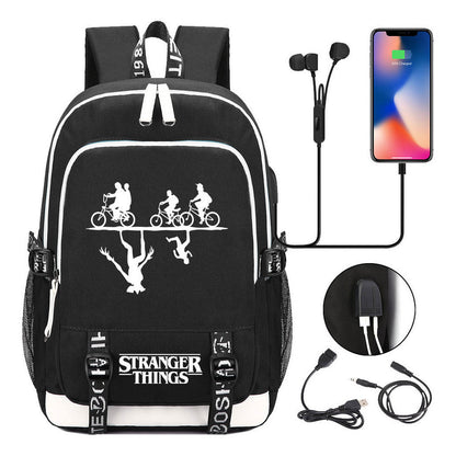 Strange Story Printed Usb Teenage Student Backpacks Men's And Women's Leisure Travel Backpack