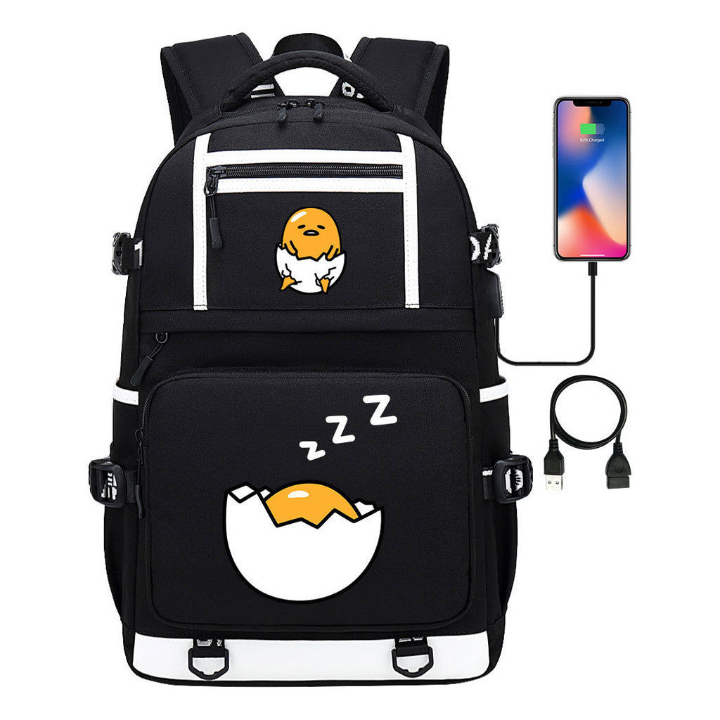 Cartoon Lazy Egg Usb Youth Student School Bag Men's And Women's Backpack Leisure Travel Bag