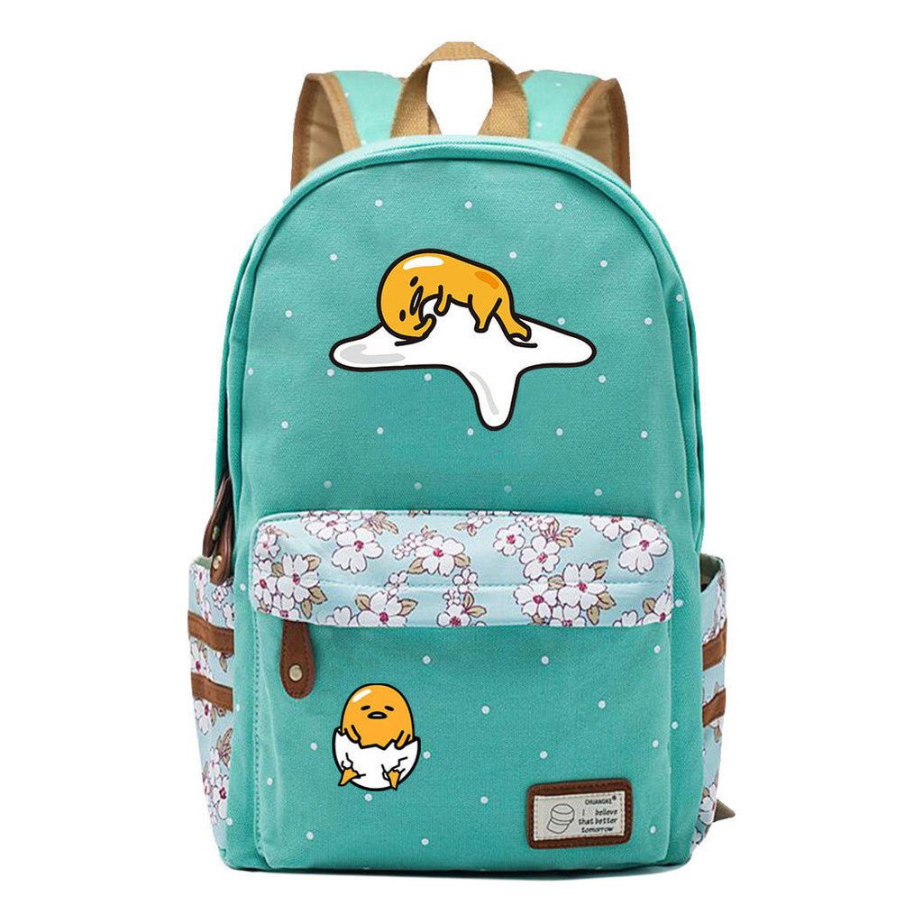 Cartoon Lazy Egg Printed Youth Student School Bag Fragmented Flower Boys And Girls Backpack