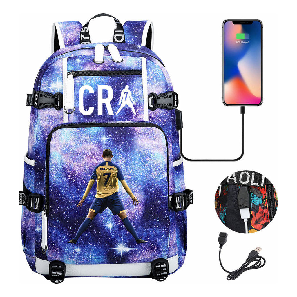 Football Star Cristiano Ronaldo Printed Youth Student Backpack Leisure Travel Backpack