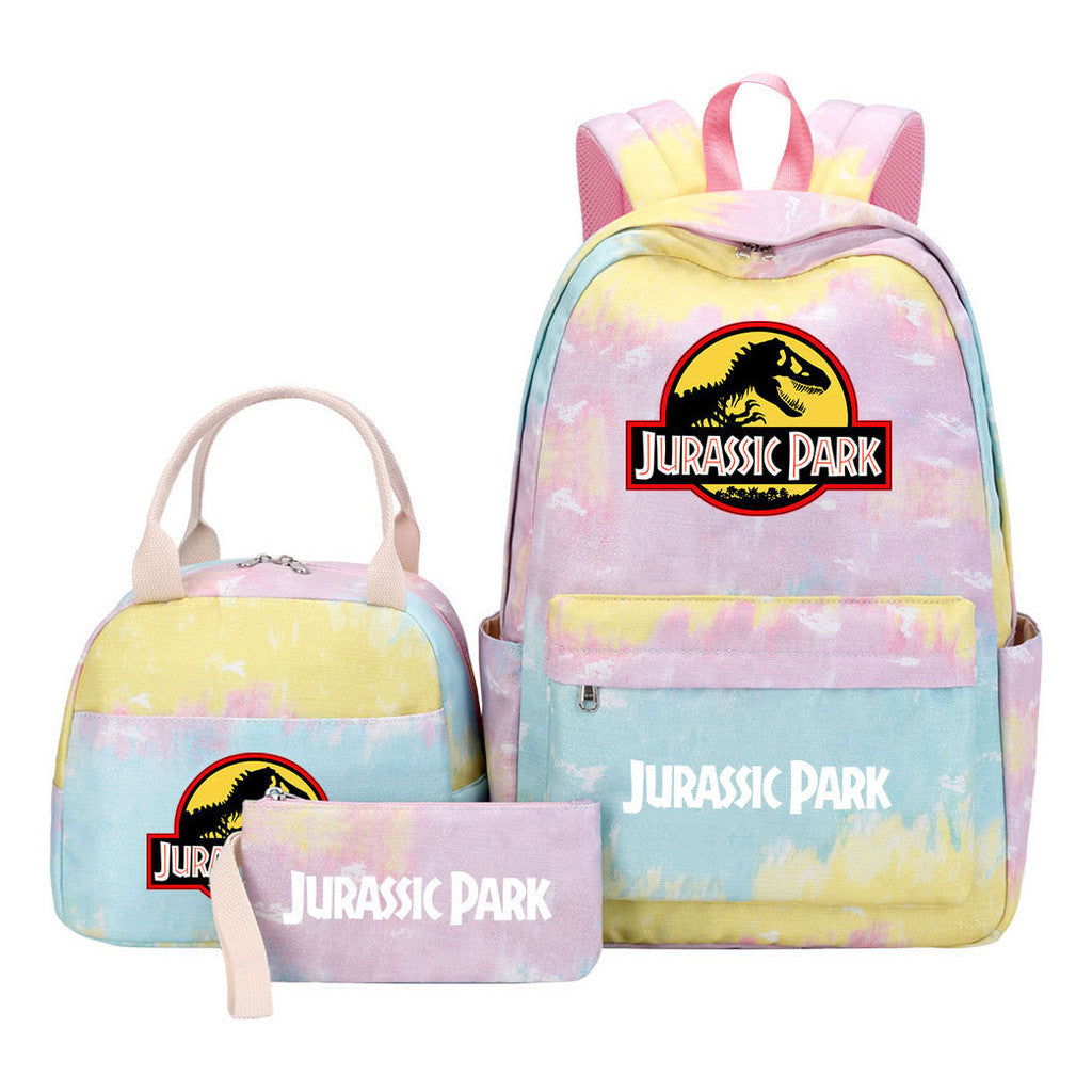 Jurassic Park Dinosaur Youth Student Girls School Bag Lunch Bag Three Piece Set Backpack Set
