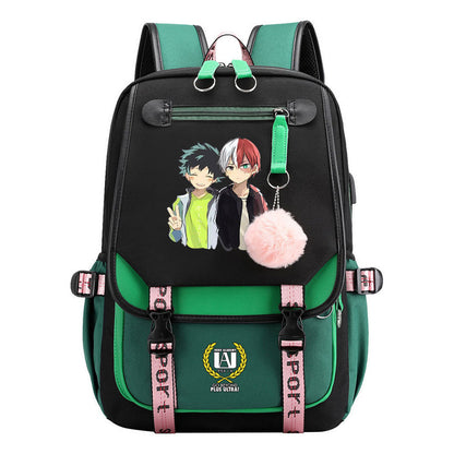 Comics My Heroes Academy Usb Student Backpack Casual Ribbon Flip Backpack
