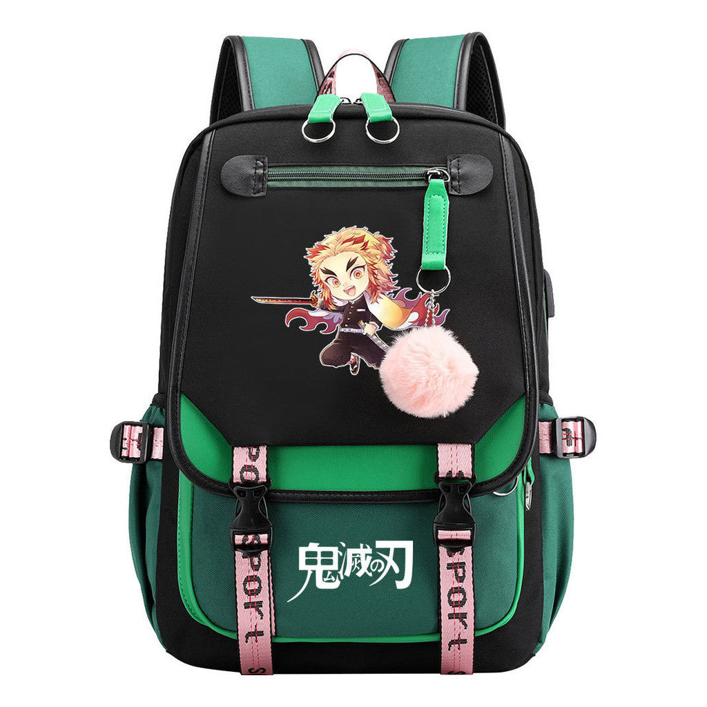 Comic Cartoon Fashion Usb Student Backpack Casual Woven Flap Backpack