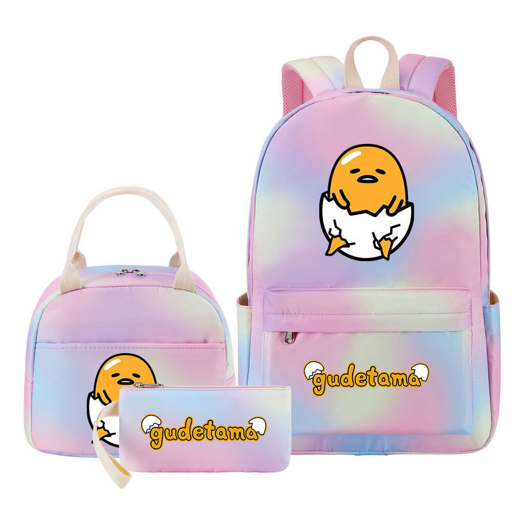 Egg Green Manga Student Girls School Bag Lunch Bag Three Piece Set Backpack Set