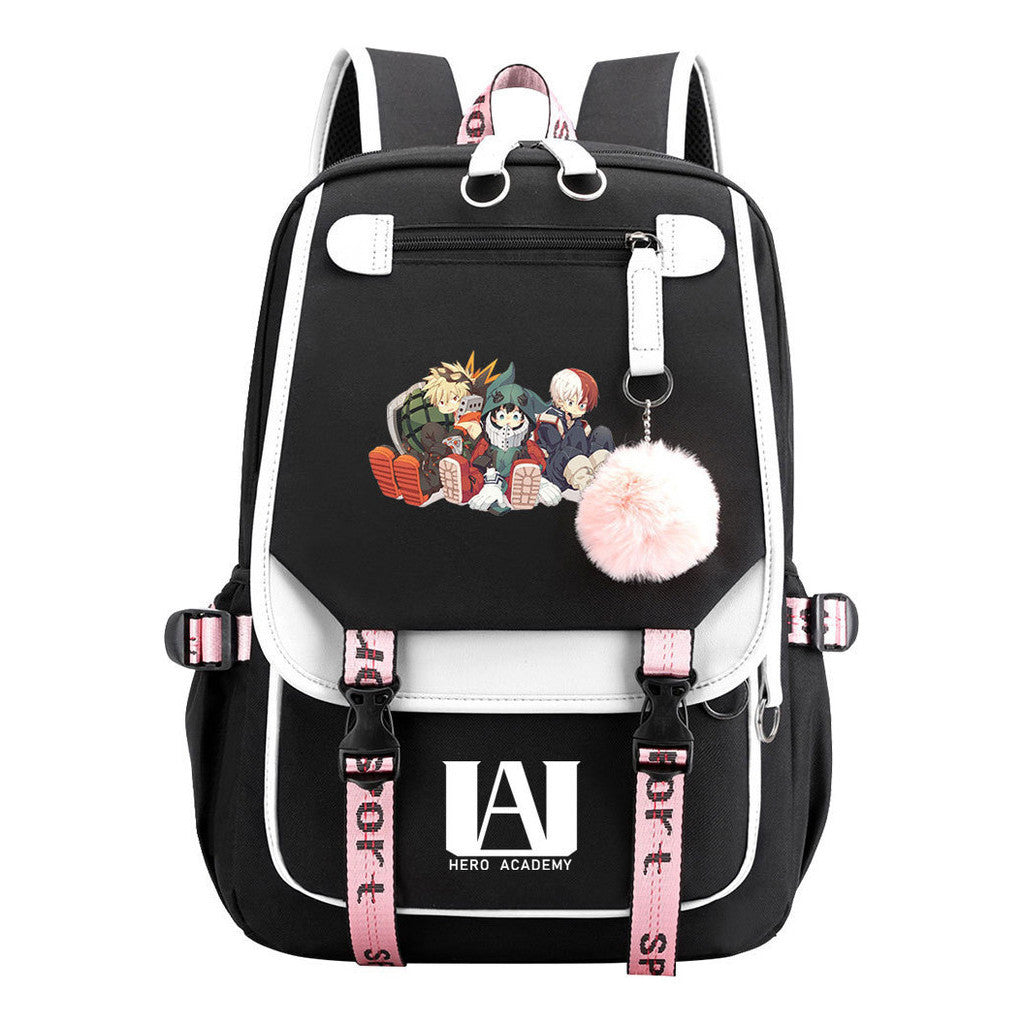 Comics My Heroes Academy Usb Student Backpack Casual Ribbon Flip Backpack