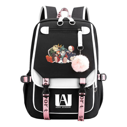 Comics My Heroes Academy Usb Student Backpack Casual Ribbon Flip Backpack