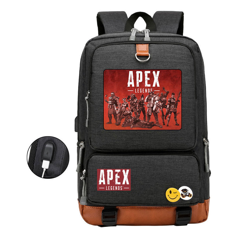 Apex Hero Print Usb Youth School Bag Leisure Travel Backpack