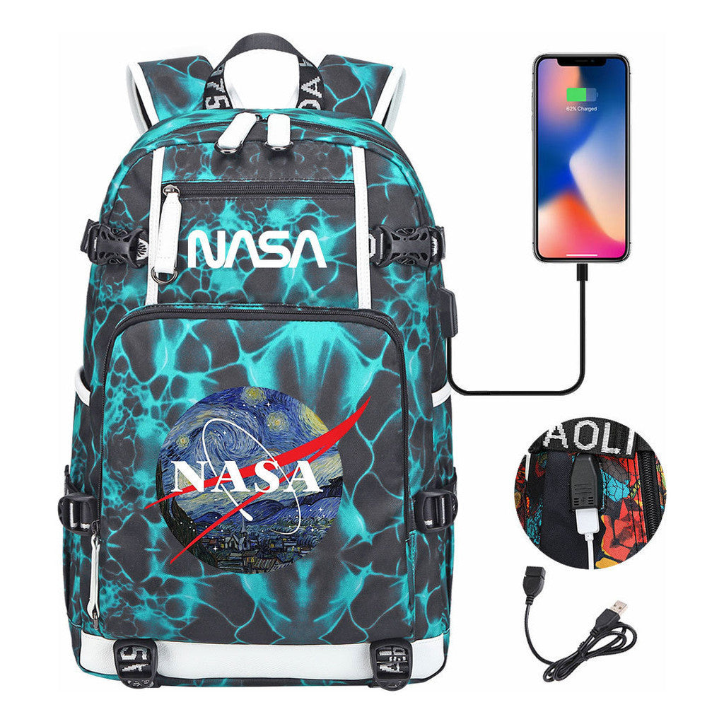 Nasa Fashion Printed Student Backpack With Large Capacity Leisure Travel Backpack
