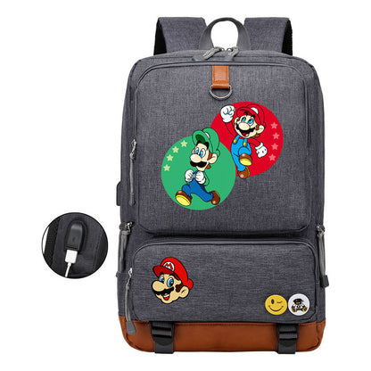Super Mario Printed Usb Youth Student Backpack For Leisure Travel Backpack