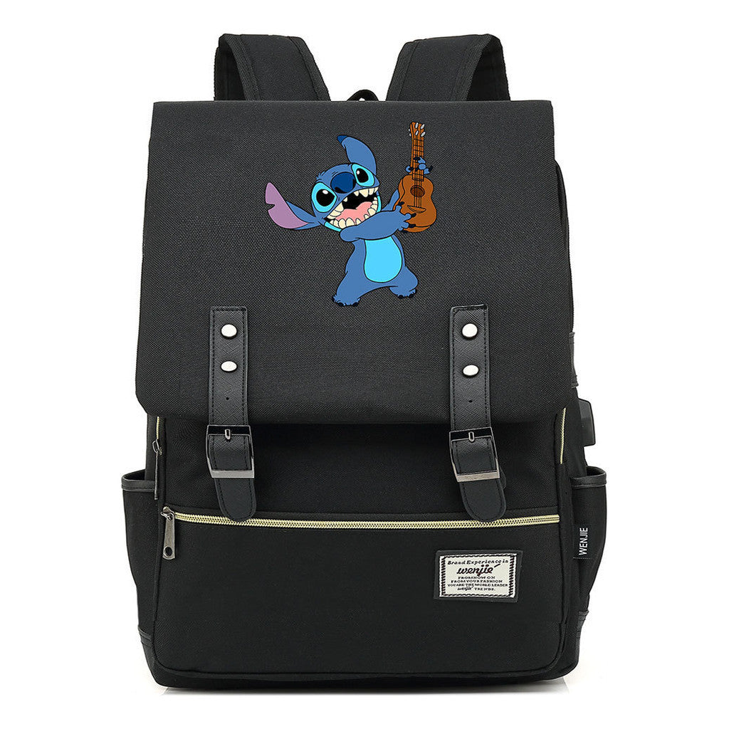 Anime Star Baby Stitch Printed Youth Student Backpack Usb Casual Backpack