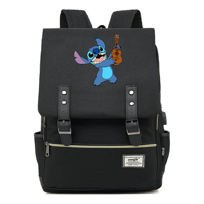 Anime Star Baby Stitch Printed Youth Student Backpack Usb Casual Backpack