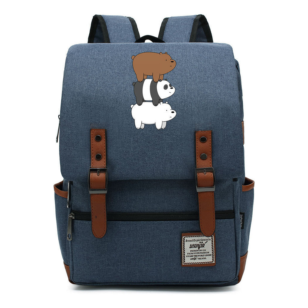 Cartoon Cute Three Bears Printed Youth School Bag For Men And Women Leisure Belt Buckle Classic Backpack