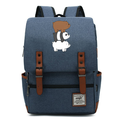Cartoon Cute Three Bears Printed Youth School Bag For Men And Women Leisure Belt Buckle Classic Backpack