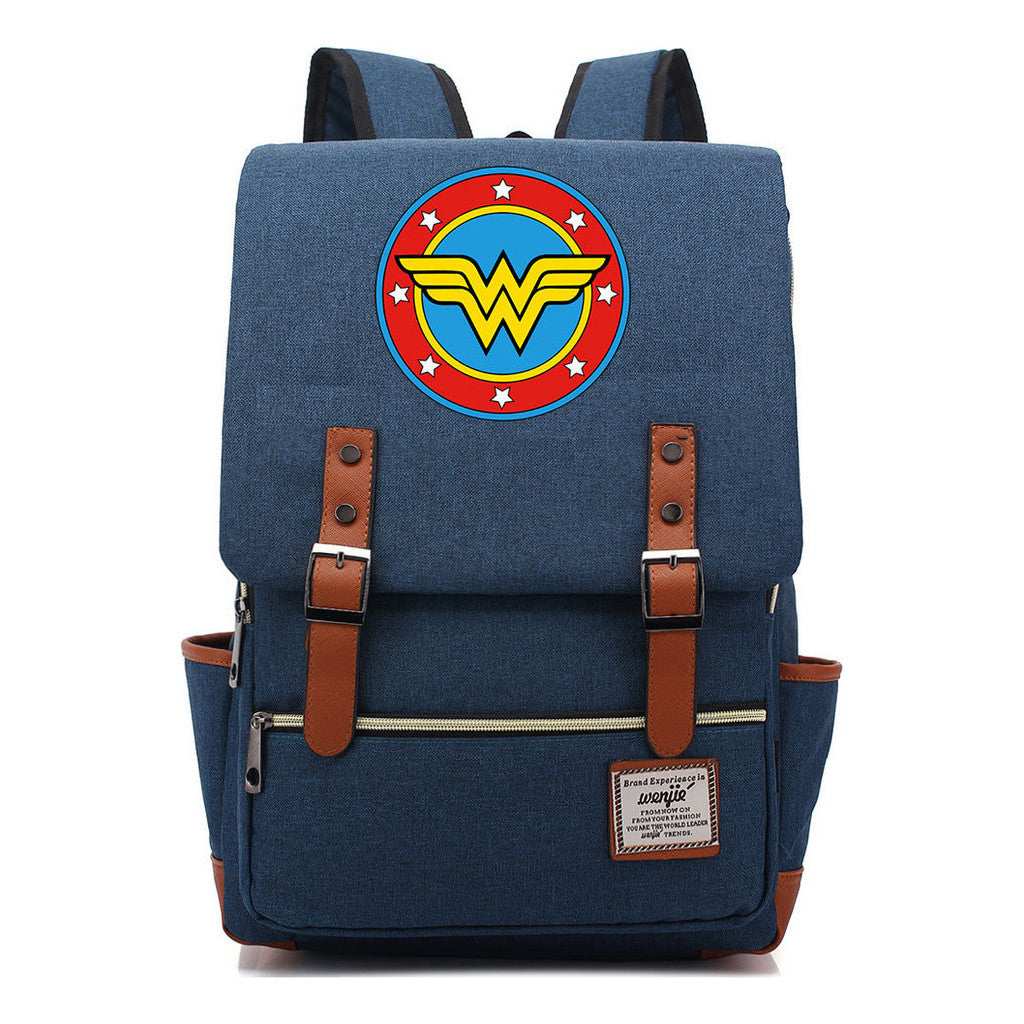 Anime Wonder Woman Printed Youth Student School Bag Men's And Women's Leisure Belt Buckle Backpack