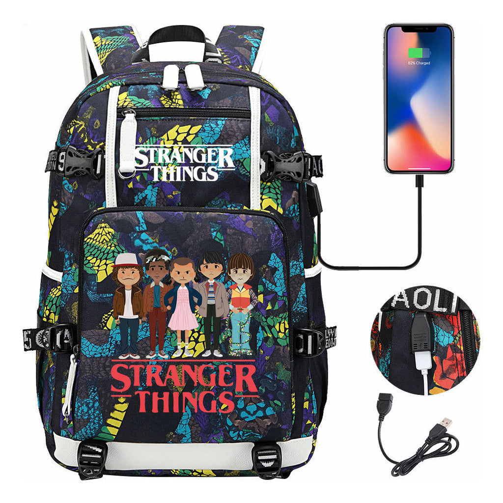Strange Story Printed Usb Youth Student Backpack For Men And Women's Leisure Travel Backpack