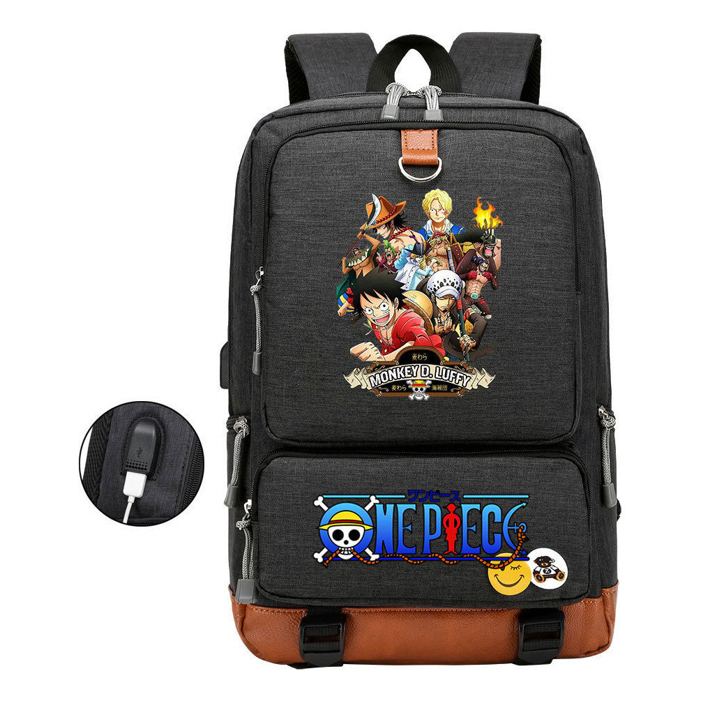 Cartoon Pirate King Printed Usb Student Backpack Leisure Travel Backpack