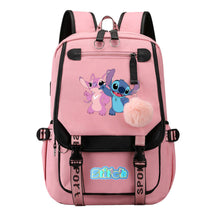 Interstellar Baby Stitch Usb Student Backpack With Casual Woven Strap Flap Backpack