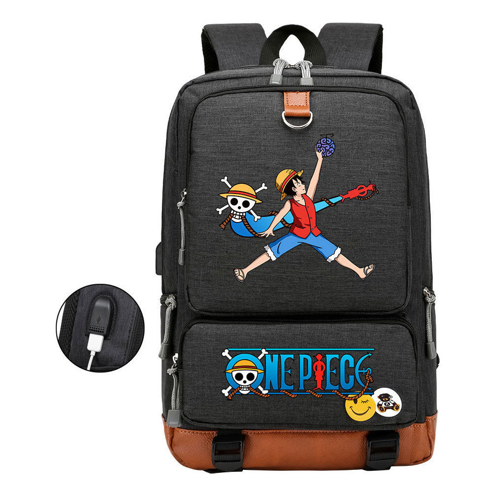 Cartoon One Piece Print Usb Youth Student Backpack For Leisure Travel Backpack